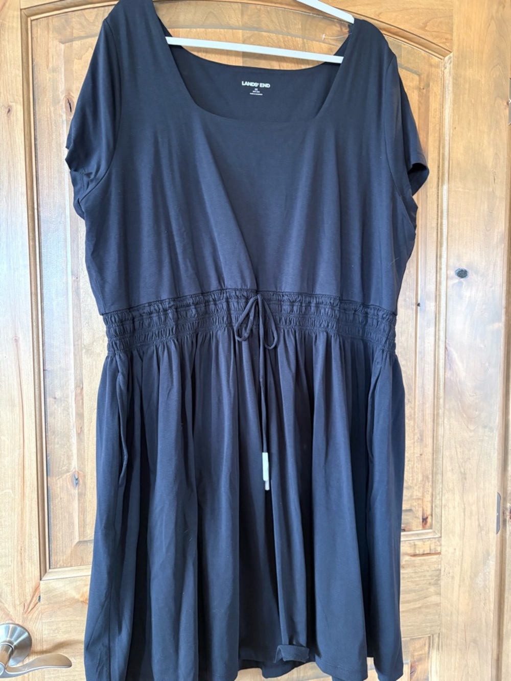 Lands' End Black Short Sleeve Drawstring Waist Tunic/Dress/cover up Plus size